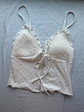 glowny tankini in a white eyelet pattern